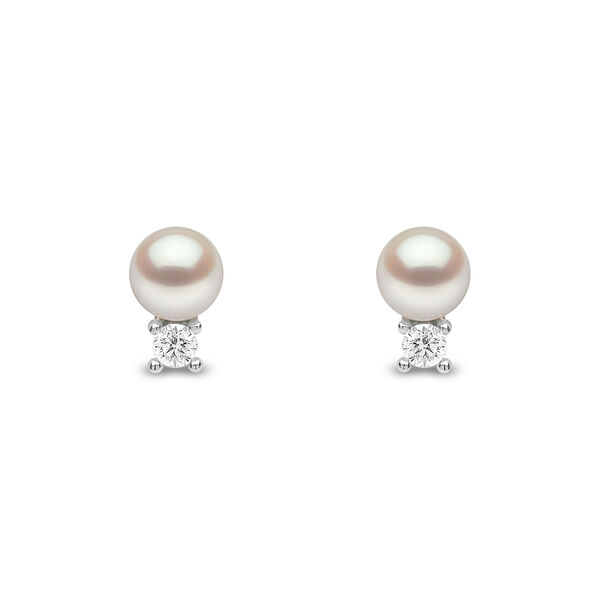 Trend White Gold Pearl and Diamond Stud Earrings